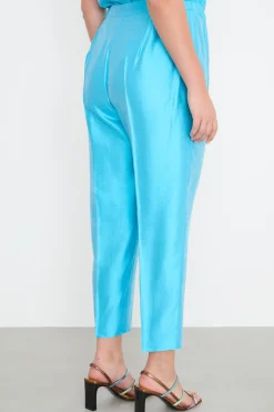 Pantalone a sigaretta in shantung - Azzurro