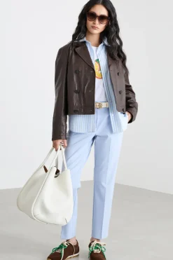 Pantalone a sigaretta in tela - Azzurro