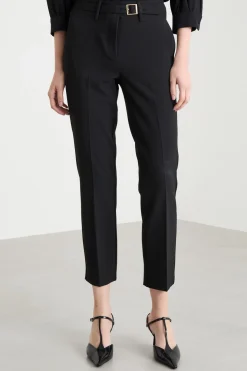 Pantalone a sigaretta in tela - Nero
