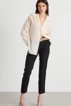Pantalone a sigaretta in tela - Nero