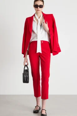 Pantalone a sigaretta in tela - Rosso