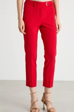 Pantalone a sigaretta in tela - Rosso