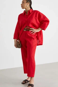 Pantalone a sigaretta in tela - Rosso