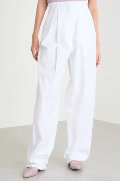 Pantalone a vita alta in tela - Bianco