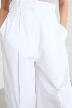 Pantalone a vita alta in tela - Bianco