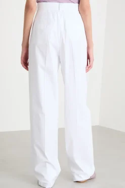 Pantalone a vita alta in tela - Bianco