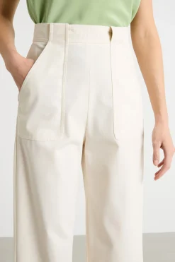 Pantalone a vita alta in twill - Bianco