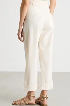 Pantalone a vita alta in twill - Bianco