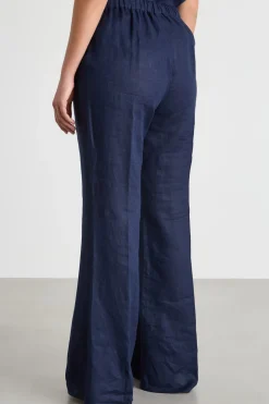 Pantalone a zampa con inserto elastico - Blu