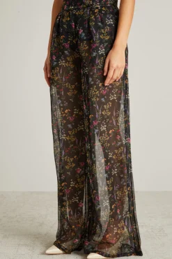 Pantalone a zampa in organza stampata - Nero