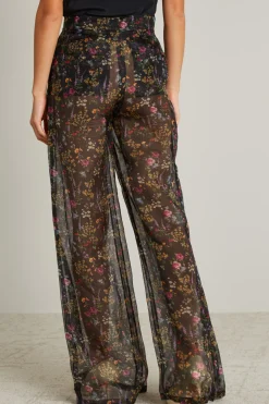 Pantalone a zampa in organza stampata - Nero