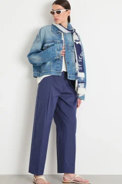 Pantalone barrel in popeline - Blu