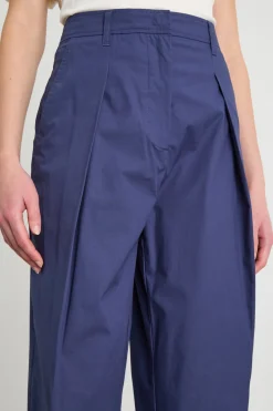 Pantalone barrel in popeline - Blu