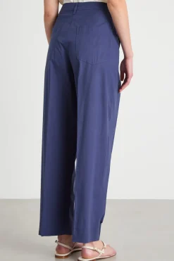 Pantalone barrel in popeline - Blu