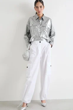 Pantalone cargo in popeline - Bianco