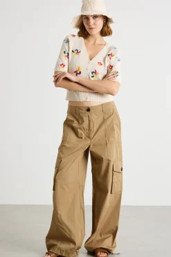 Pantalone cargo in popeline - Cammello