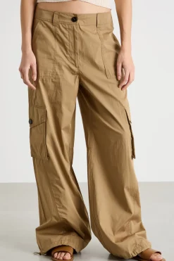 Pantalone cargo in popeline - Cammello