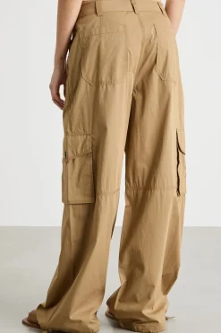 Pantalone cargo in popeline - Cammello