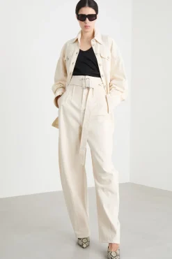Pantalone cocoon in bull con cintura - Avorio