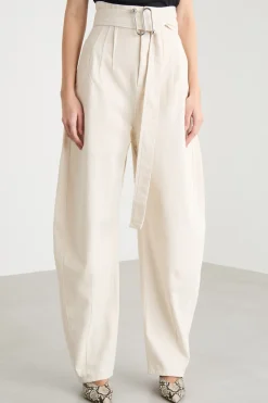 Pantalone cocoon in bull con cintura - Avorio