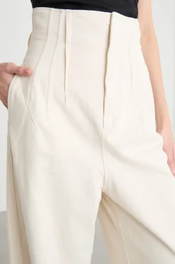 Pantalone cocoon in bull con cintura - Avorio