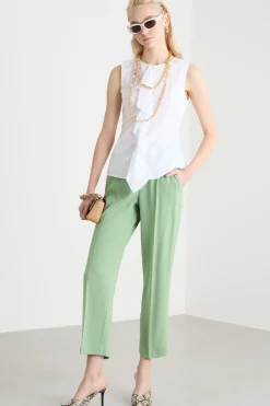 Pantalone con applicazione floreale - Verde