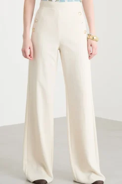 Pantalone con bottoni laterali - Avorio
