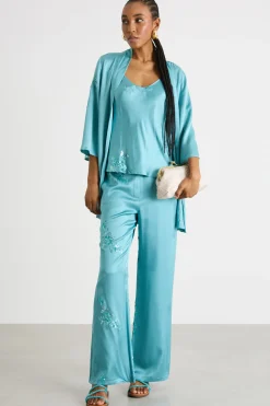 Pantalone con ricami - Azzurro