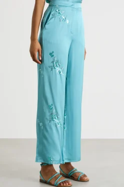 Pantalone con ricami - Azzurro