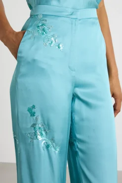 Pantalone con ricami - Azzurro