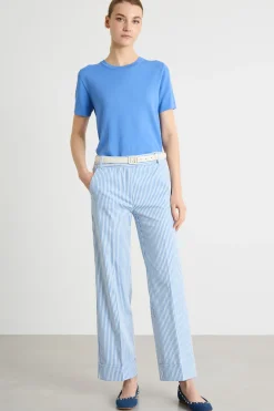 Pantalone con risvolto - Azzurro Bianco