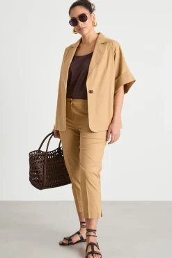 Pantalone crop aderente in gabardina - Cammello