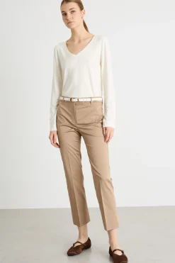 Pantalone crop aderente in raso - Cammello