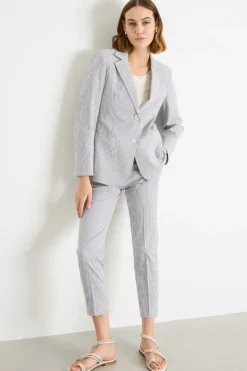 Pantalone crop a sigaretta in seersucker - Blu Bianco