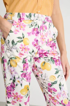 Pantalone crop dritto in raso - Bianco Rosa Giallo