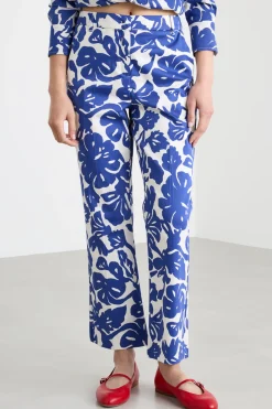 Pantalone crop dritto in raso - Blu Bianco