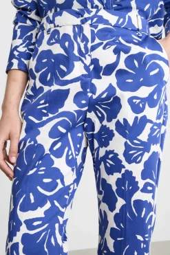 Pantalone crop dritto in raso - Blu Bianco
