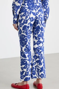 Pantalone crop dritto in raso - Blu Bianco