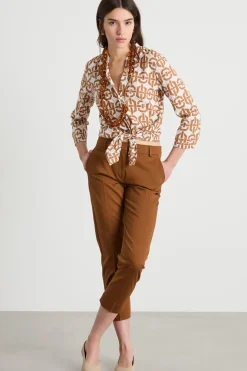 Pantalone crop in raso stretch - Marrone