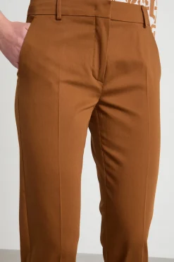 Pantalone crop in raso stretch - Marrone