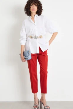 Pantalone crop in raso stretch - Rosso
