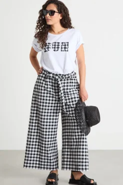 Pantalone crop in seersucker - Nero Bianco