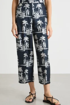Pantalone crop in twill stampato - Blu Bianco