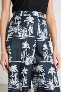 Pantalone crop in twill stampato - Blu Bianco