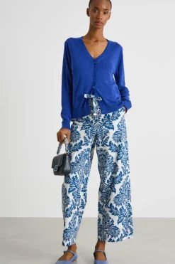 Pantalone cropped in popeline stampato - Blu Bianco