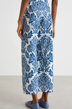 Pantalone cropped in popeline stampato - Blu Bianco