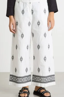 Pantalone crop ricamato - Bianco Nero