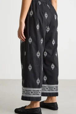 Pantalone crop ricamato - Nero Bianco