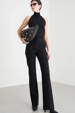 Pantalone dritto con baschina posteriore - Nero