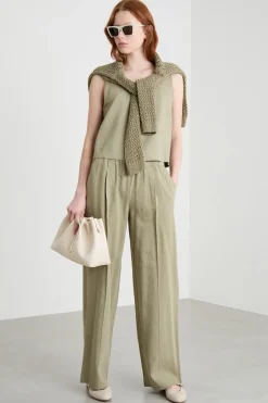 Pantalone dritto con coulisse - Verde